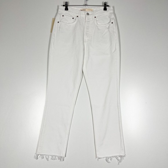 GRLFRND Karolina High Rise Straight Crop Jeans‎ White Frayed Hem Denim Sz 26 NEW - Picture 2 of 12